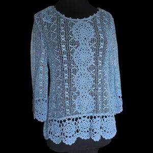 Drapers And Damon's Elegant Sky Blue Crochet Women's Blouse
